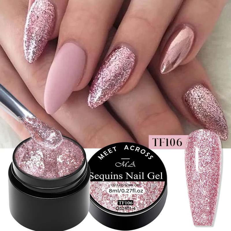 Esmalte de Uñas en Gel con Purpurina de 8ml, Brillo Platino, Dorado y Plateado, Semipermanente, Removible con Acetona, Barniz de Gel UV, Suministros para Manicura