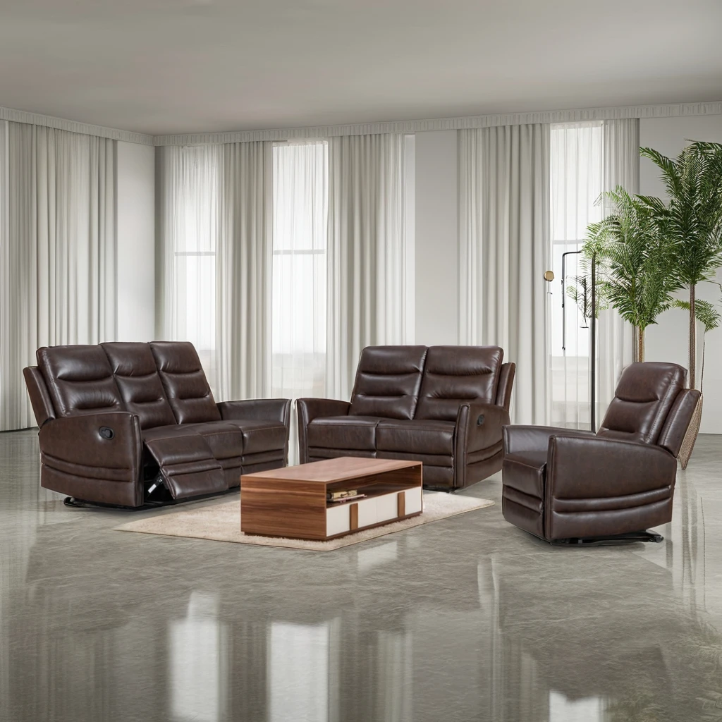 أريكة كرسي بإطار خشبي على الطراز الحديث مع تنجيد من الجلد الطبيعي بلون مخصص لاستخدام غرفة المعيشة لكبار السن #1