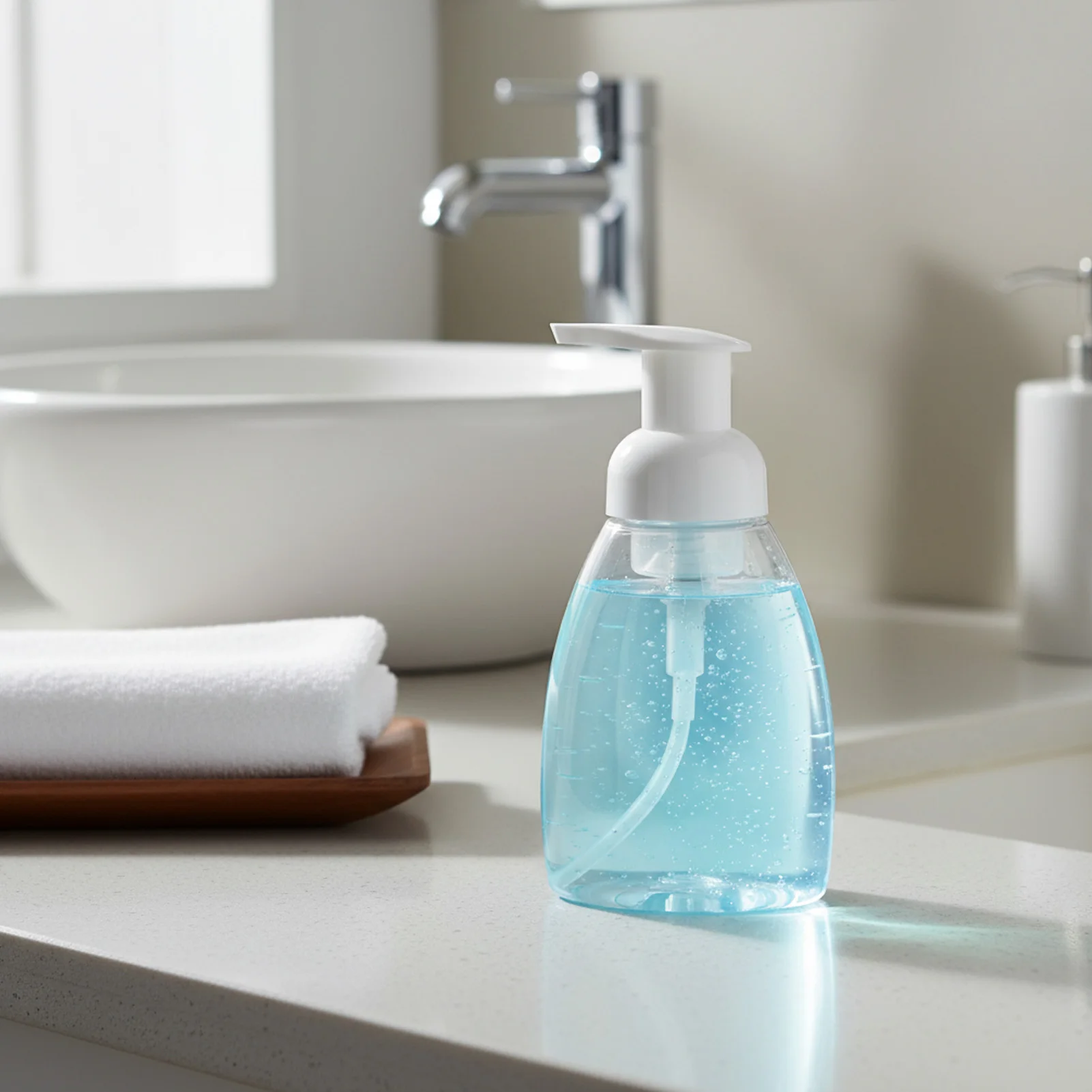 Refillable Foam Pump Bottle 250ml Transparent PET Durable Soap Dispenser One Hand Operation for Home Office Use