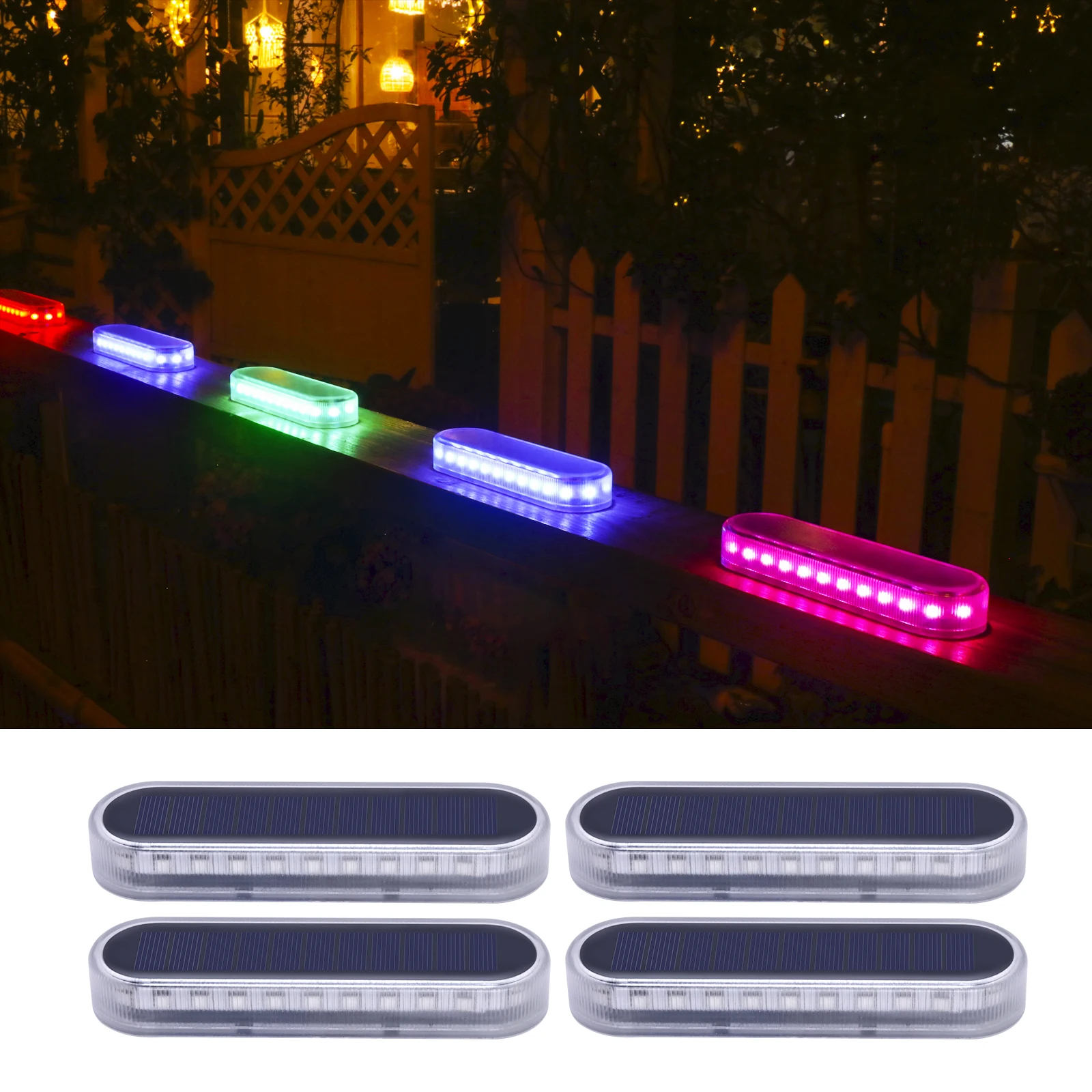 RGB Solar Step Lights Outdoor Solar Path Garden Light Waterproof IP68 Solar Deck Lamp Decoration for Patio Stair Fence Courtyard