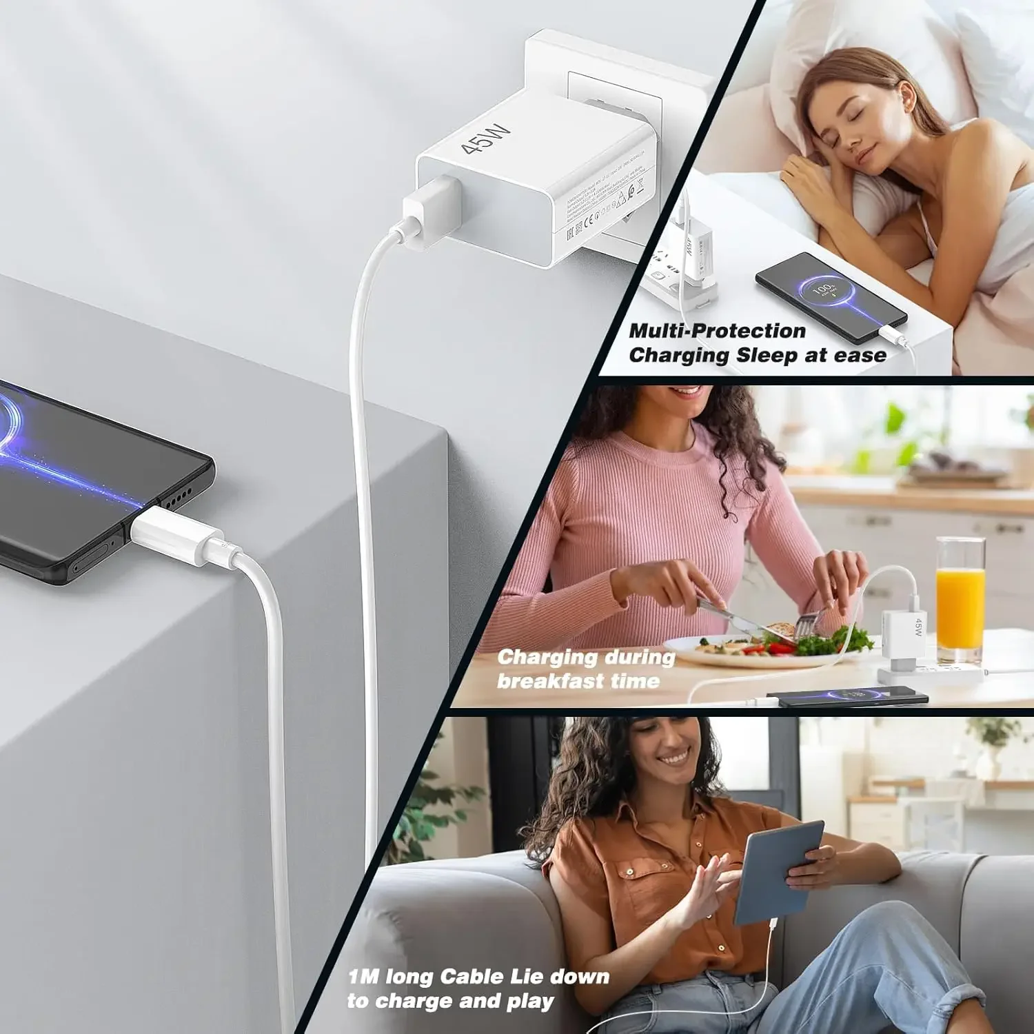 Ładowarka 45W do XIAOMI, typ C, szybkie ładowanie Turbo, kompatybilna z Redmi Note 15, 14, 13, 12, 11, X Pro, 10t, Poco M7, X7, K40, Pad 6. — zdjęcie produktu 3