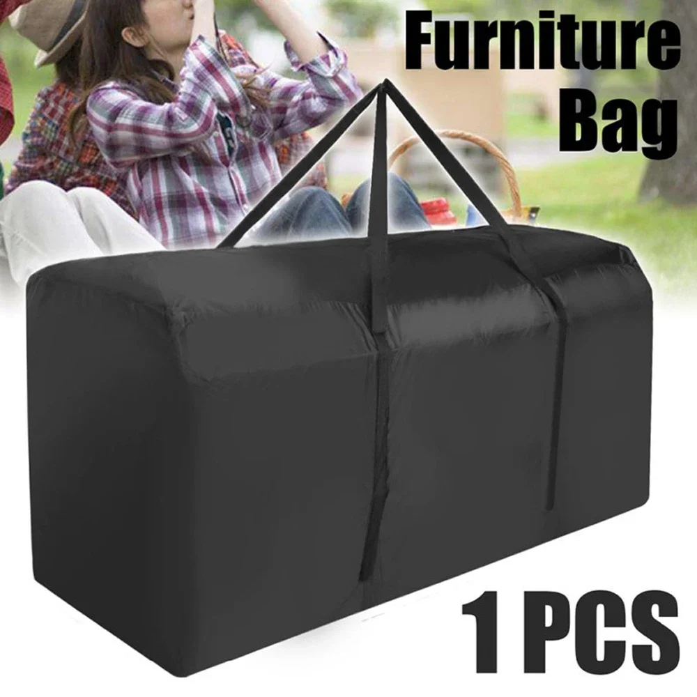 Solid Black Large Waterproof Storage Handbag for Garden Furniture Cushions Outdoor Storage with Handle