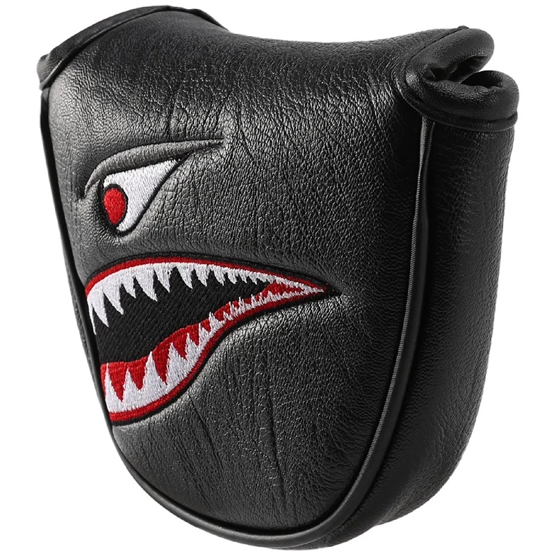 

1Pc PU Leather With Shark Embroidery Magnet Golf Mallet Putter Head Cover Golf Club Putter Headcovers