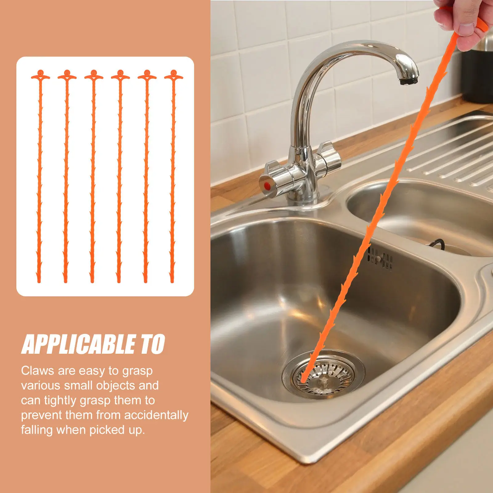 

6Pcs Flexible Pipeline Cleaner Drain Tool Soft Grabber Claws for Toilet Sink Bathroom Shower Drain Clog Remover