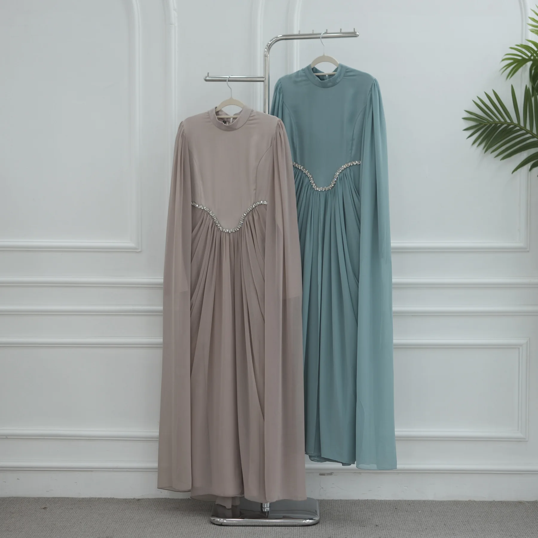 

Elegant Diamonds Abayas for Women Muslim Evening Party Dress Dubai Kaftan Femme Musulmane Vestidos Ramadan Djellaba Robe Largo