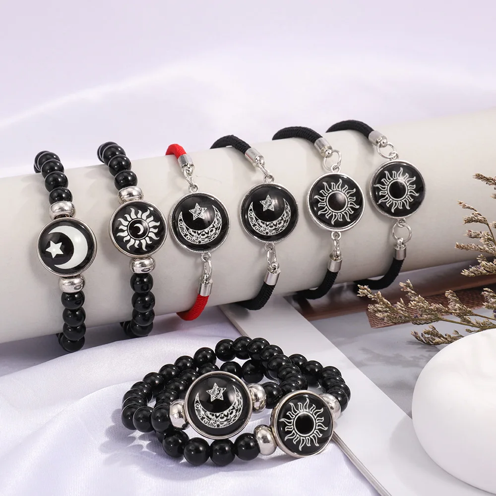 Braided Bracelets Handcrafted Multi-Layered Beaded Bracelet Sun Moon Bracelets Vintage Couple Bracelets For Anniversary Birthday