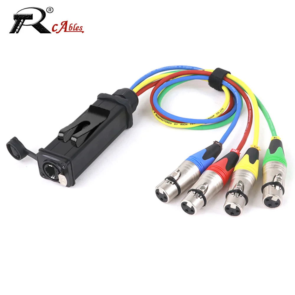 

Waterproof STP RJ45 Cat6 Female Socket Adapter Box to 4 Channel 3Pin XLR Female Multi Network Receiver Audio Extension Cable