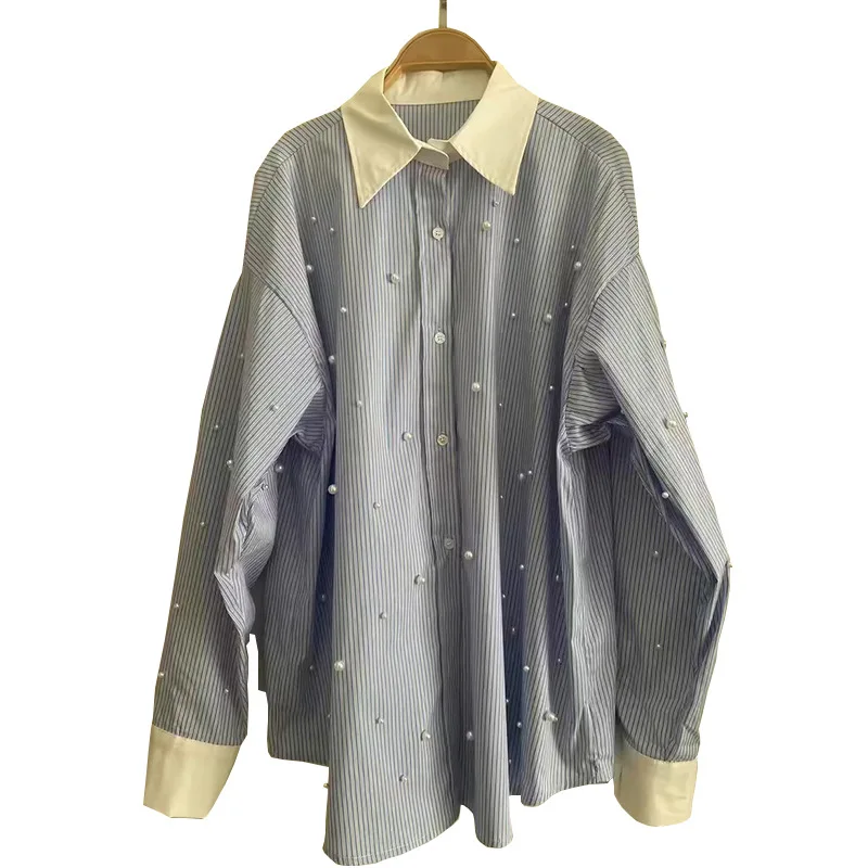SuperAen Korean Casual Top 2025 Spring New High-end Lapel Striped Shirt Women