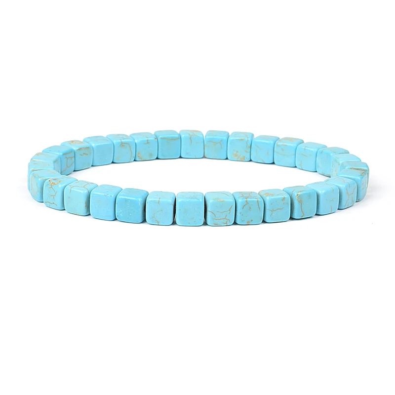 Various Shapes Blue Turquoise Bracelets Cube Cylindrical Beads Blue Natural Stone Bracelet For Men Women Elastic Cord Jewelry