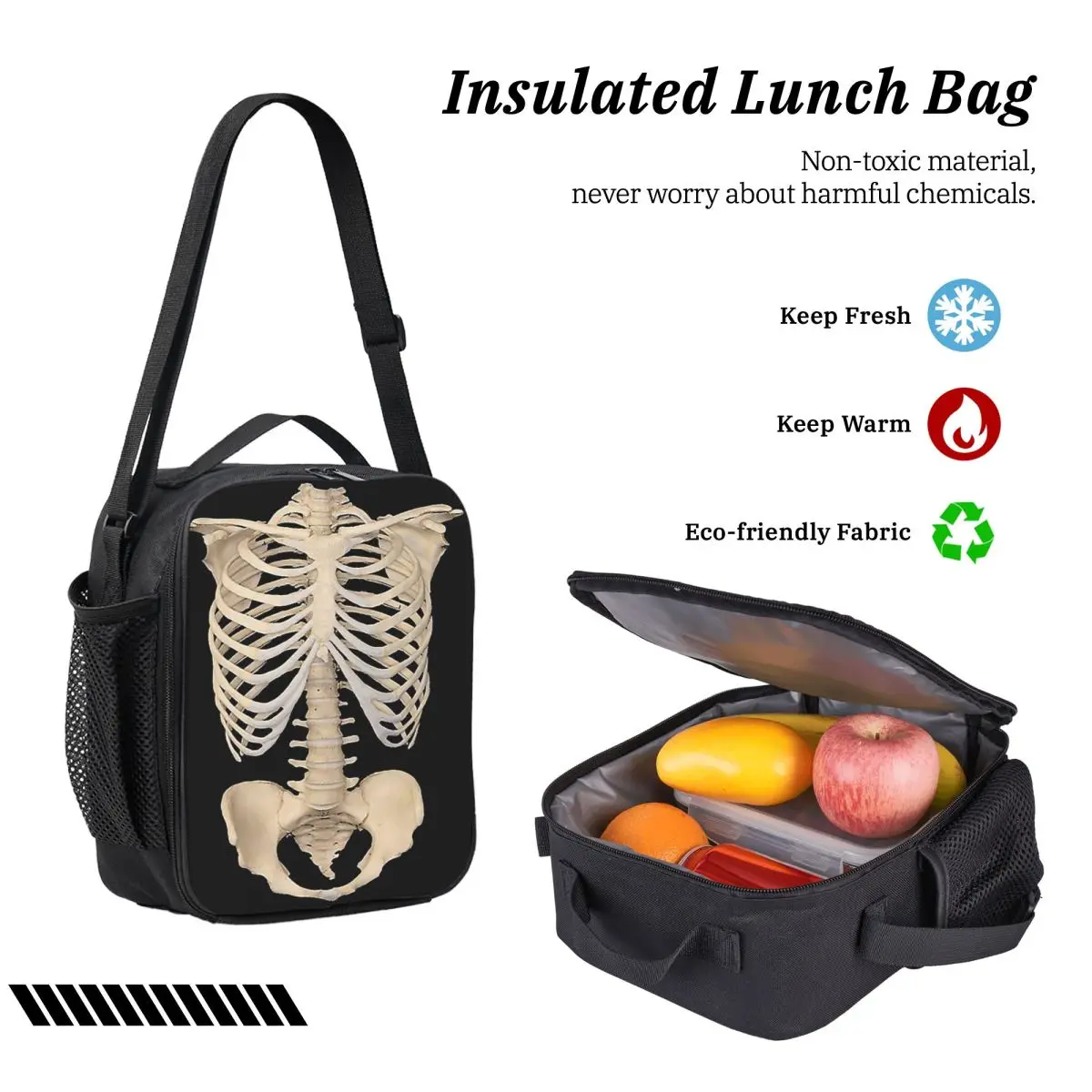 Halloween Gothic Anatomy ซี่โครงกระดูกโครงกระดูกมนุษย์กระเป๋าเป้สะพายหลังเด็ก BookBag โรงเรียนกระเป๋า 3 PS ถุงอาหารกลางวันฉนวนดินสอกรณี