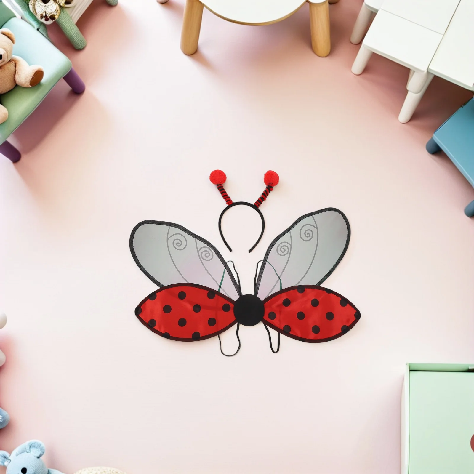 1Set Opvouwbare Lieveheersbeestje Vleugels Kostuum Heldere Kleuren Lichtgewicht Insect Vleugel Cosplay Party Foto Prop Hoofdband Rollenspel