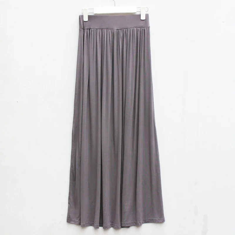 2025 Summer Autumn Long Pleated Skirts Women All Match Elastic High Waist Modal Skirt Female A Line Big Swing Maxi Skirt Saia