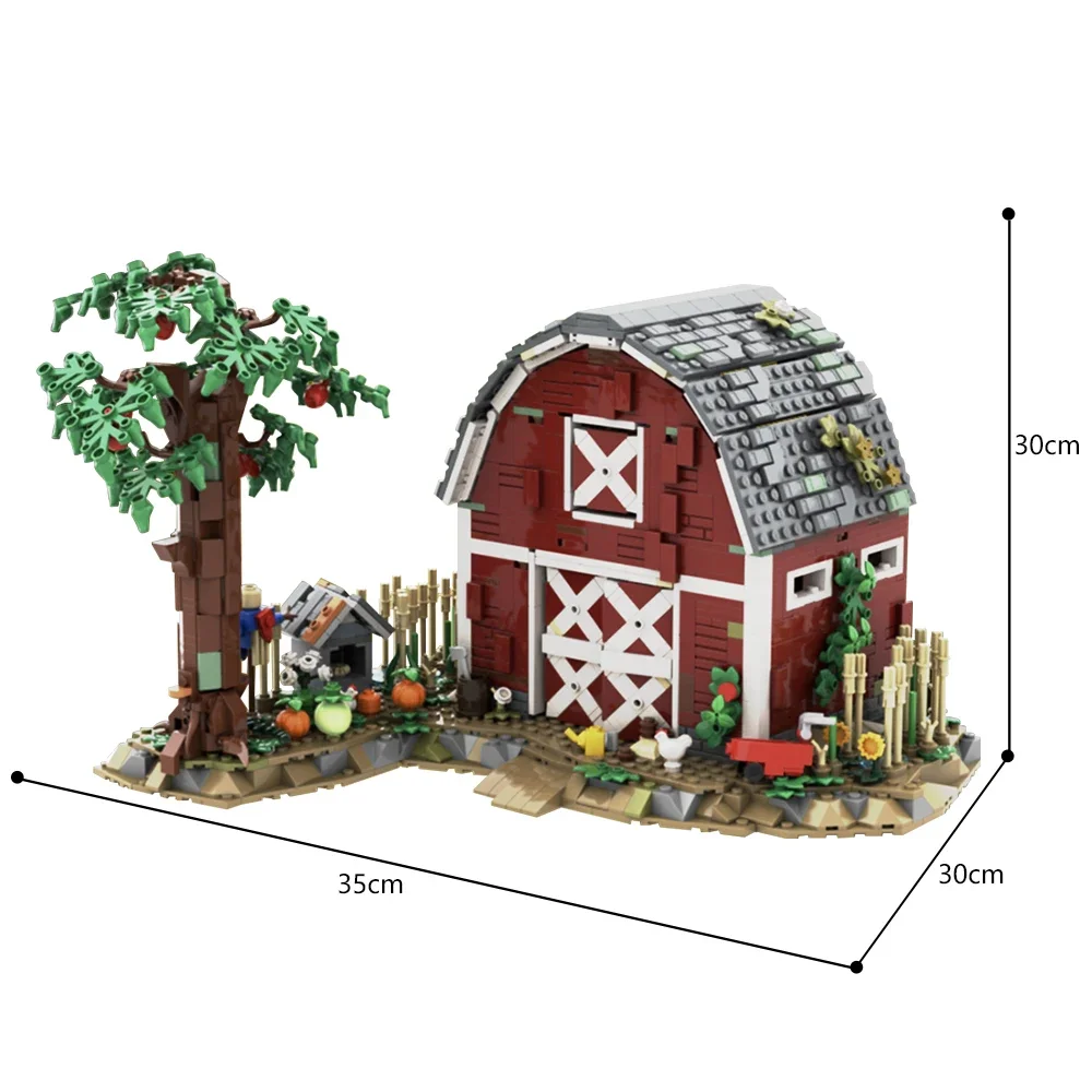 MOC- 151980   Zestaw klocków konstrukcyjnych Farm Cabin Country Cabin Red Barn Architecture Model DIY Puzzle Zabawki dla dzieci Prezent urodzinowy