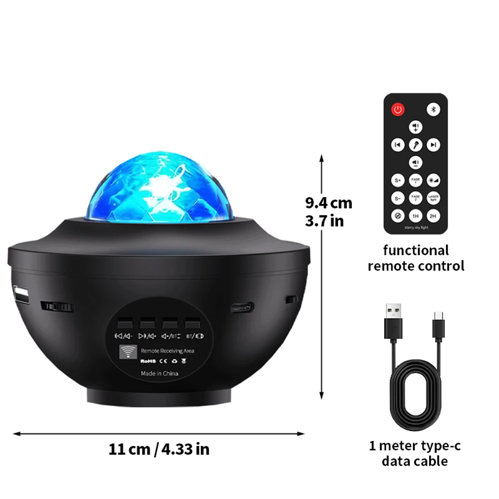 Starry Projector Galaxy Night Light with Ocean Wave Music Speaker  Disco Stage Light, Home Theater  Ceiling,Room Decor USB Power