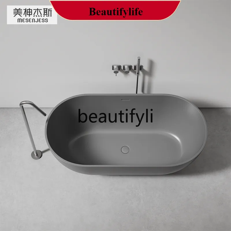 

F56 Free-standing all-gray artificial stone bathtub, thin-edged oval double bed and breakfast, household bathtub customization