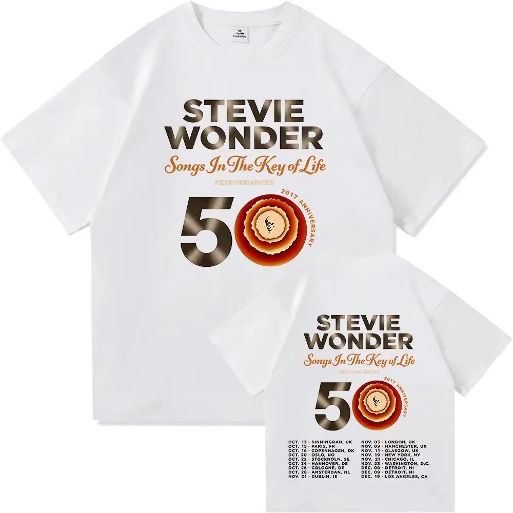 1 Stück Stevie Wonder Songs in The Key of Life 50th Anniversary Tour Baumwoll-T-Shirt, Unisex, für Männer, Frauen und Kinder, Streetwear, lässig, kurz. – Detail 7