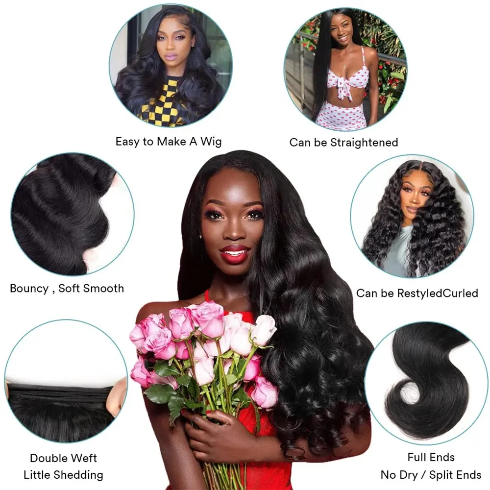 Brazilian Hair Weave Bundles Loose Body Wave 28 30 32Inch 1 3 Bundles Virgin Remy Human Hair Bundles Raw Hair Extensions Tissage