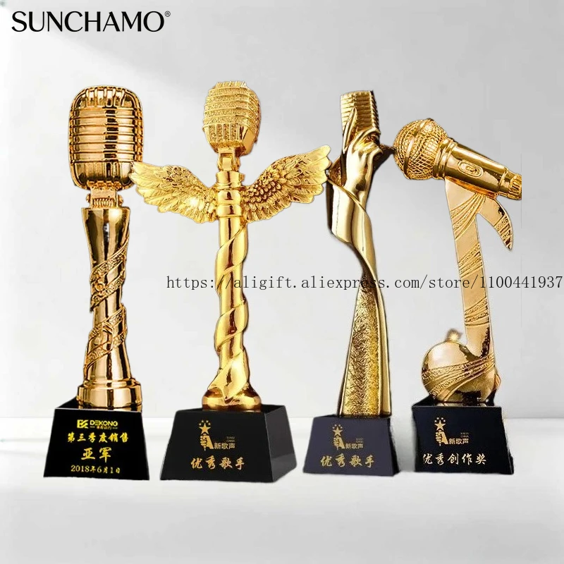 

Electroplated Resin Microphone Trophy Singer Host Speech Presentation Award Home Decoration Trophy Customized 1PC