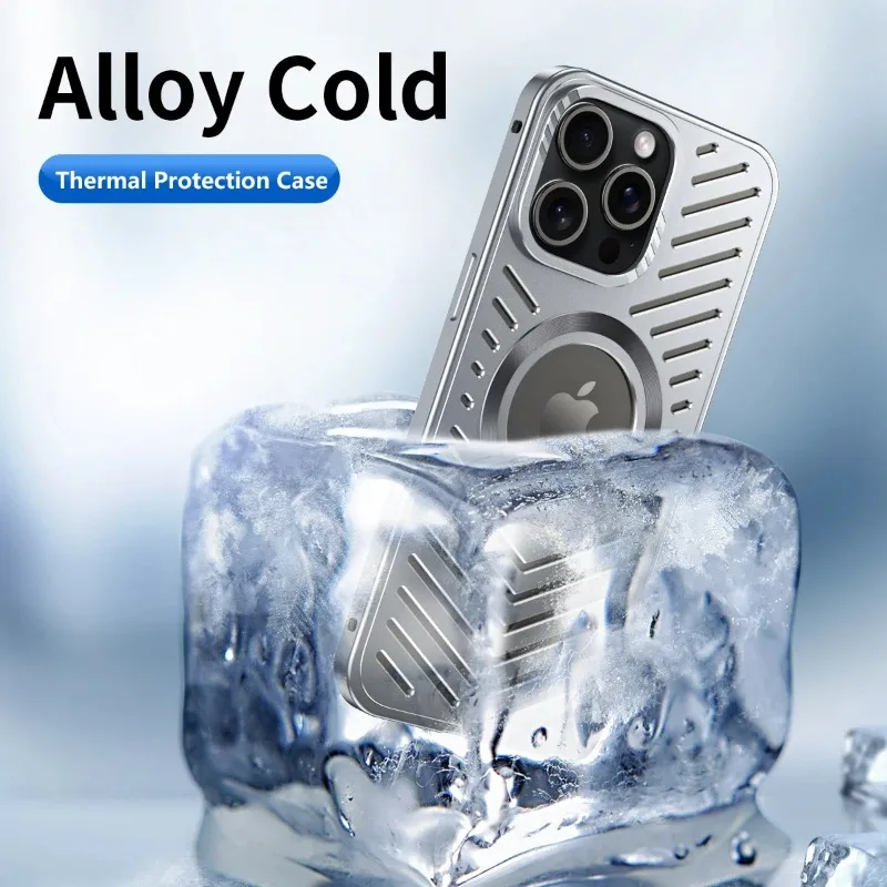 HOCE Luxury Metal Heat Dissipation Magnetic Phone Case For iPhone 12 13 14 15 16 17 Pro Max MagSafe Case Aluminum Cooling Cover