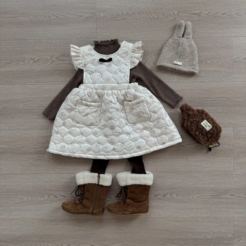 الفتيات الخريف والشتاء مبطن الأزهار تحلق كم حزام تنورة طفلة اللباس الكورية الأطفال الشتاء سميكة القطن تنورة #2