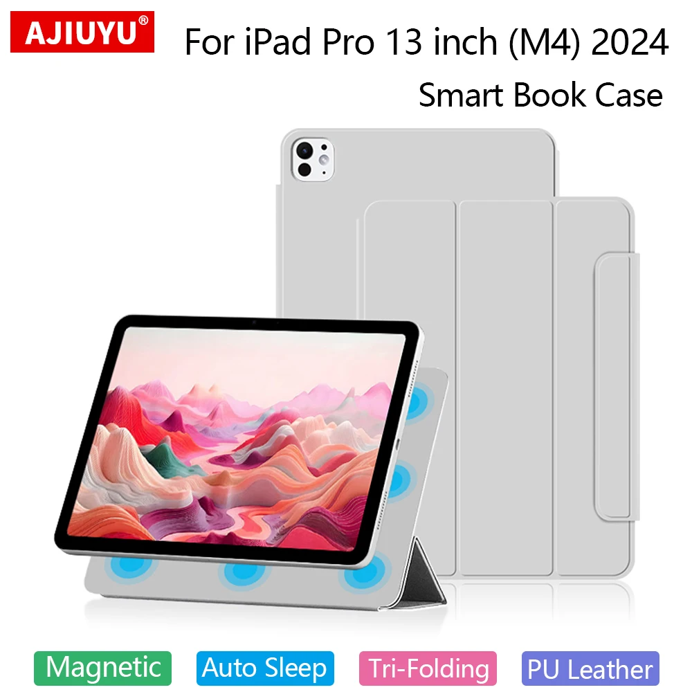 

Чехол для iPad Pro 13 M4, ультратонкий магнитный смарт-чехол для iPad Pro 13 дюймов, 2024, тройные раскладные чехлы-подставки с автоматическим пробуждением
