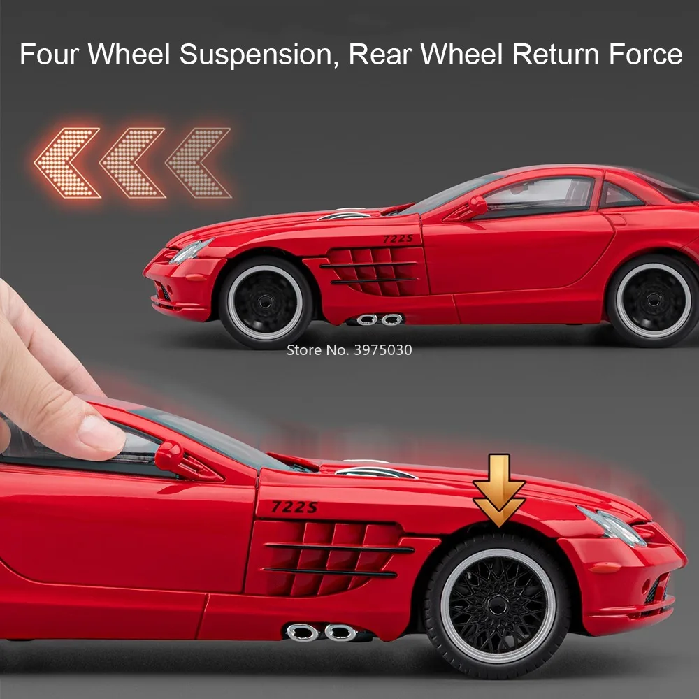 1:24 بنز SLR 722S نماذج سيارات مصنوعة من خليط معدني ألعاب دييكاست عجلة توجيه سيارة مصغرة مع مركبات صوت خفيفة لهدايا الأطفال والكبار #6
