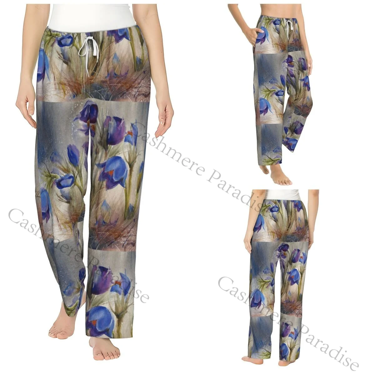 

Irises 2 Van Gogh Women Sleep Pants Warm Flannel Lounge Pants for Winter Nights
