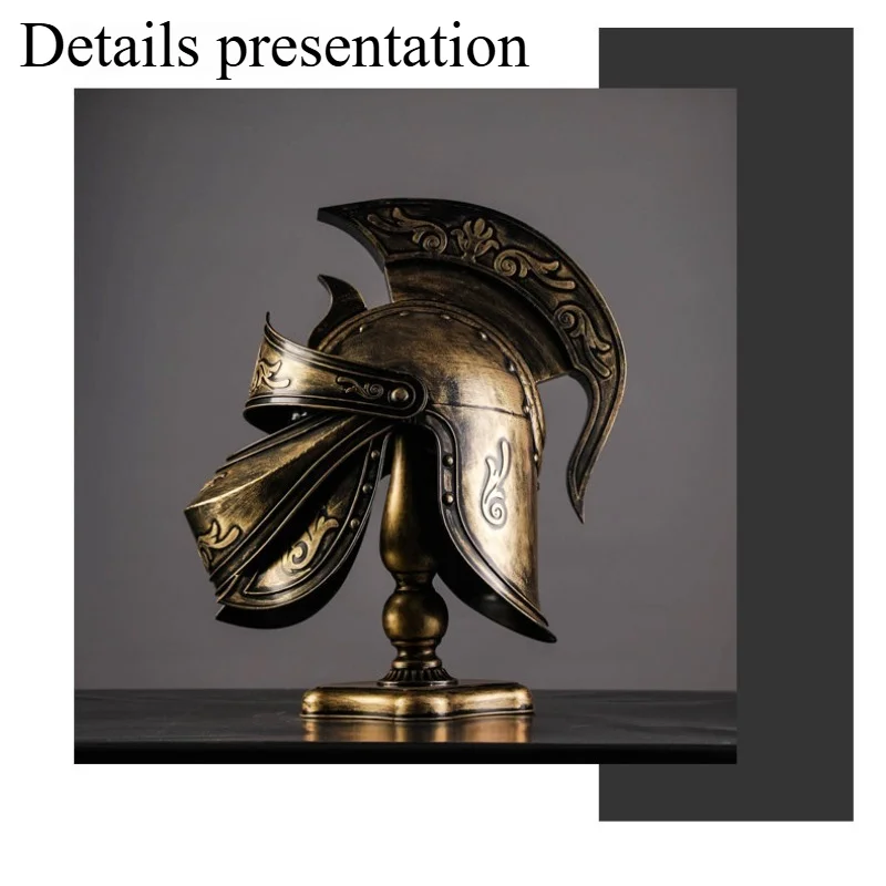 Metal Ornaments Retro European Knight Helmet Design Figurines Ironwork Creativity Luxury Ornament Living Room Decoration Crafts