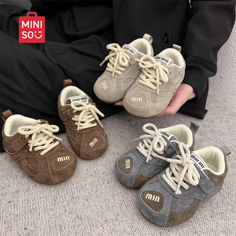

MINISO Leather Forrest Gump Shoes Classmates Children's Sports Shoes Autumn and Winter Girls Birkenstocks Boys Velvet Baby Shoes
