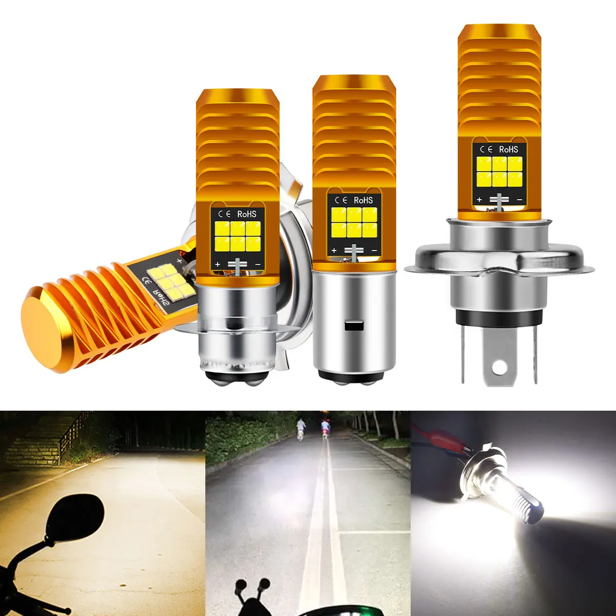 1pc H4 BA20D P15D LED Motorcycle Headlight Bulbs 3030 Chip White 6000K Hi/Lo Beam Lamp DRL Driving Lamp Motocycle Accessories