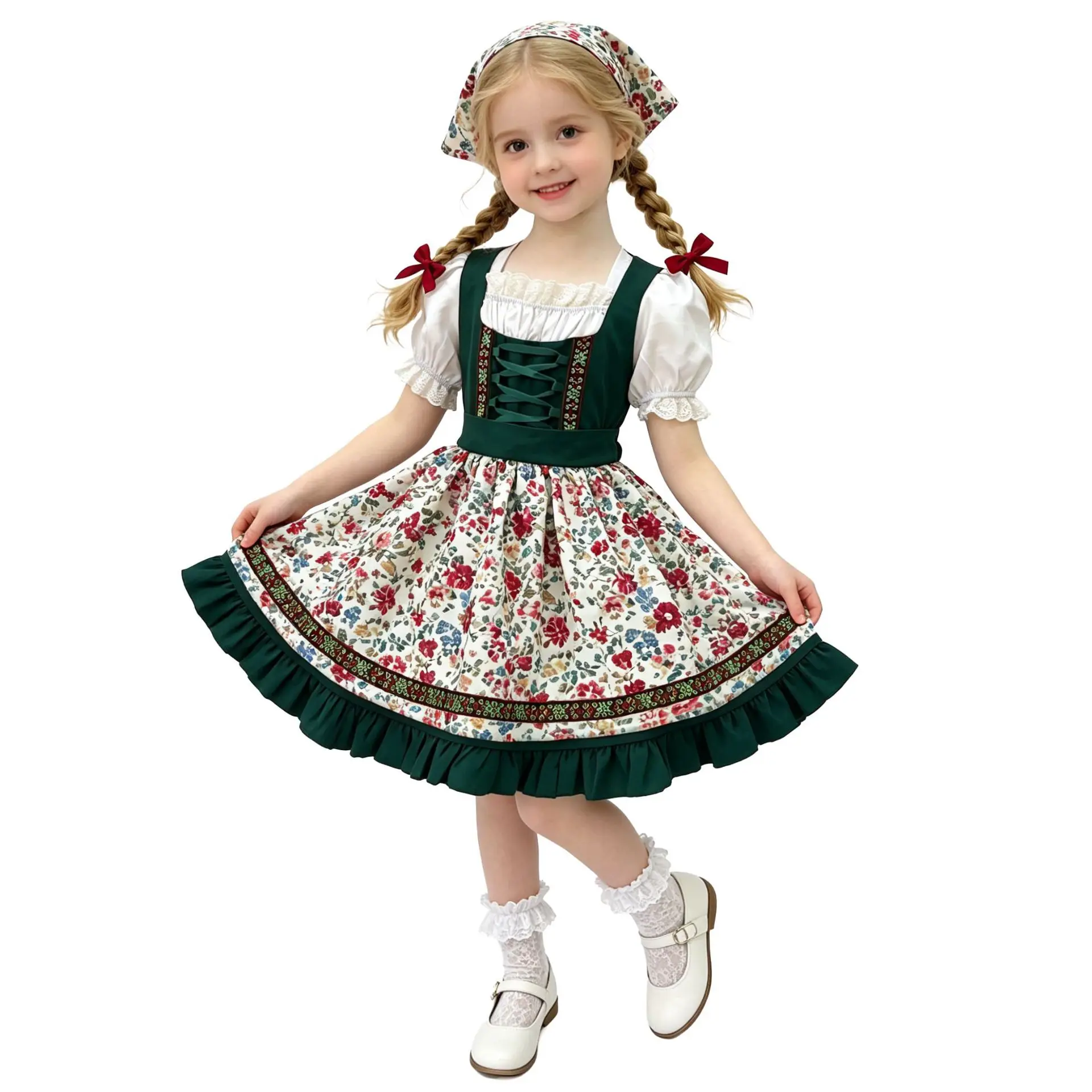 Munich Beer Festival Children's Performance Costume Bavarian Dirndl Floral Dress Cross-Border Girls' Clothing Ethnic Stage Ou...