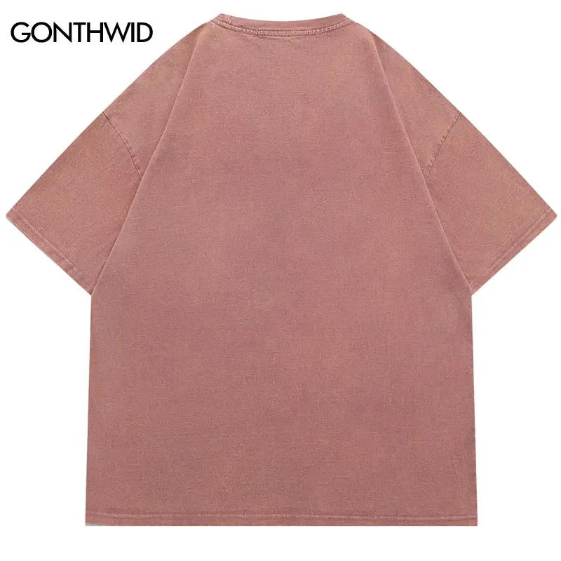 Vintage Streetwear Punk T Shirt Hip Hop Butterfly Shadow Graphic Print Washed Tshirt Men Harajuku Gothic Tee 2024 Fashion Top