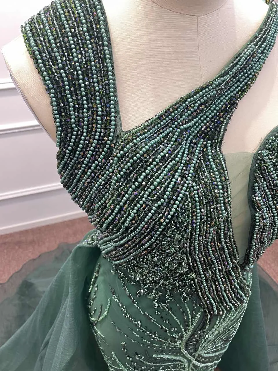 Meekiss 2024 Luxury Emerald Green Evening Dress with Overskirt Elegant One Shoulder Women Wedding Party Prom Formal Gowns