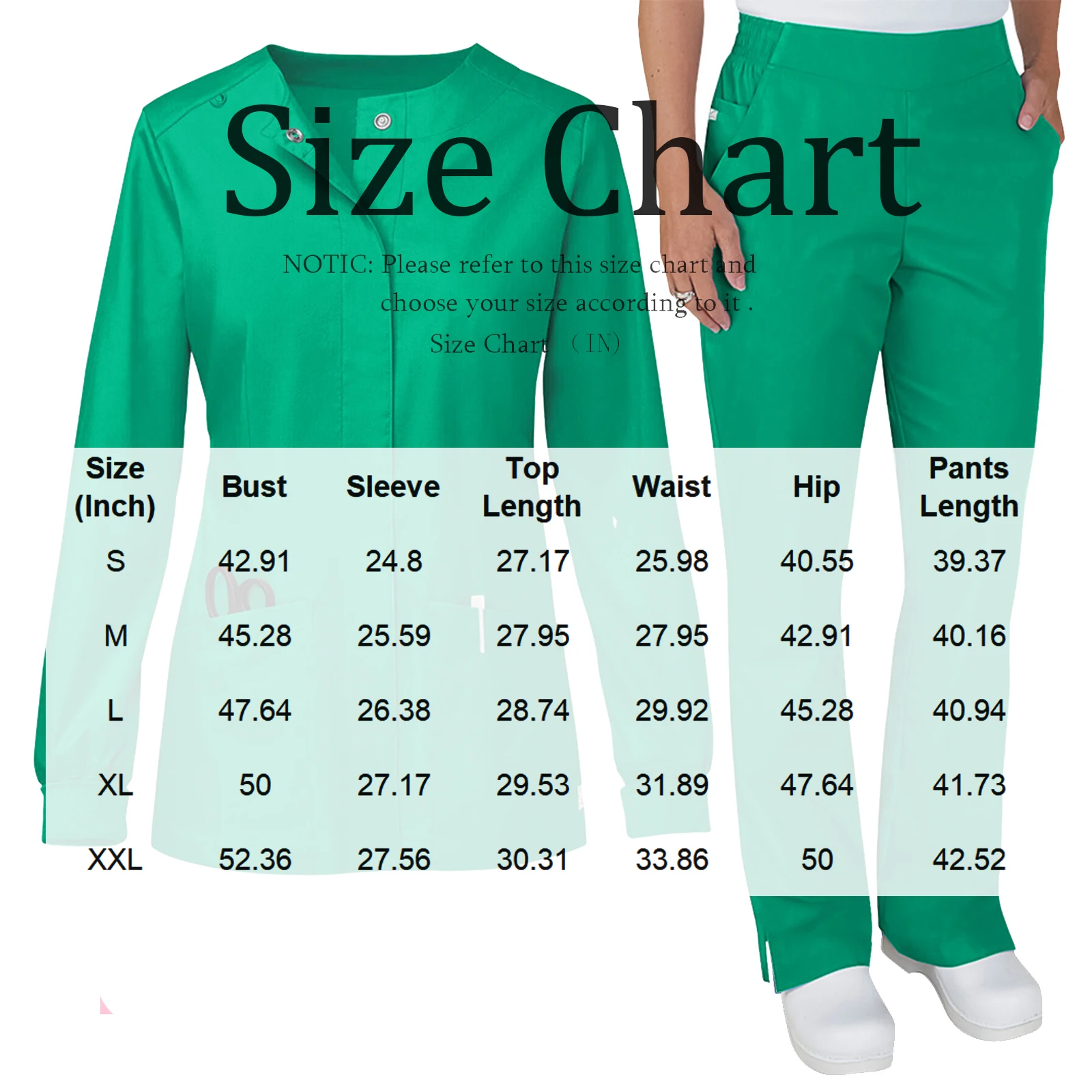 Women's Nurse Scrub Set Stand Collar Long Sleeve Button Front Multi-Color Multi-Pocket Long Pants Cozy Professional Workwear