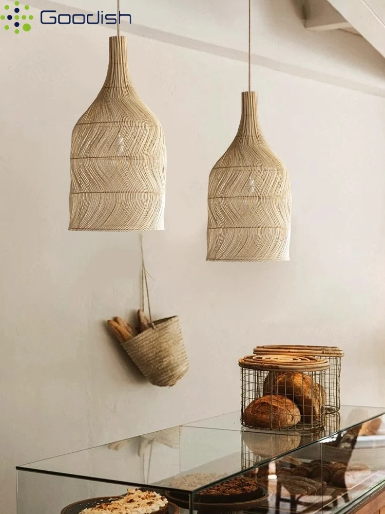 Janpanese Wabi-sabi woven Weaving bottled water shape LED Pendant Light Art Creative Lamp for Bedroom Home Decoration Chandelier
