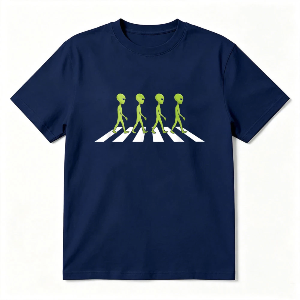 Aliens Crossing and Walking Across Road Graphic Tshirt Funny UFO Lovers Cotton Short Sleeve Tops Fun Gift Summer Unisex T-Shirt
