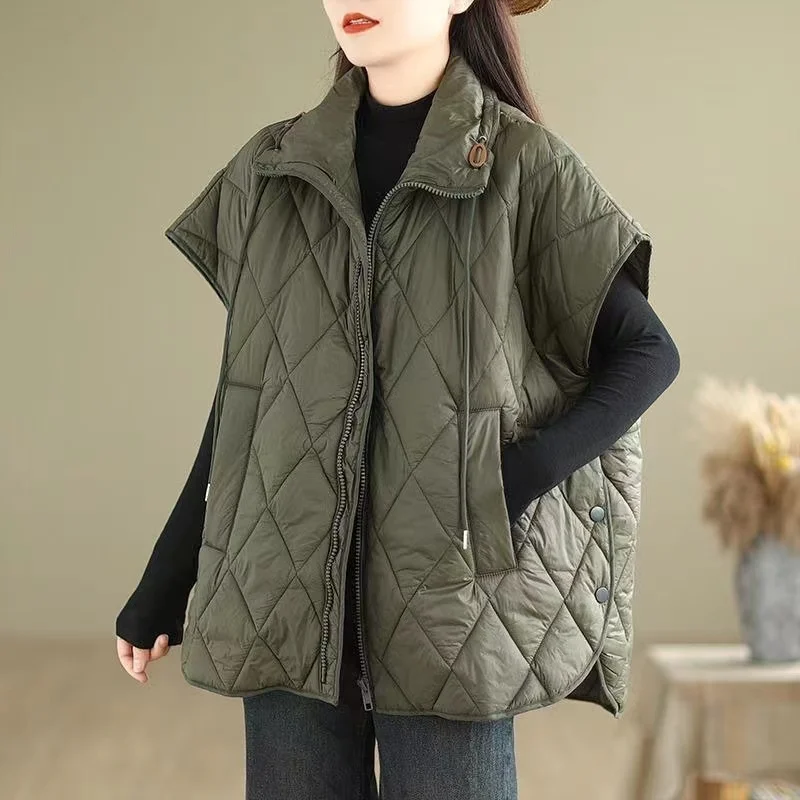 

Oversized Cotton-Padded Women Vest Jackets 2024 New Autumn Winter Office Lady Stand Collar Waistcoat Sleeveless Puffer Parkas