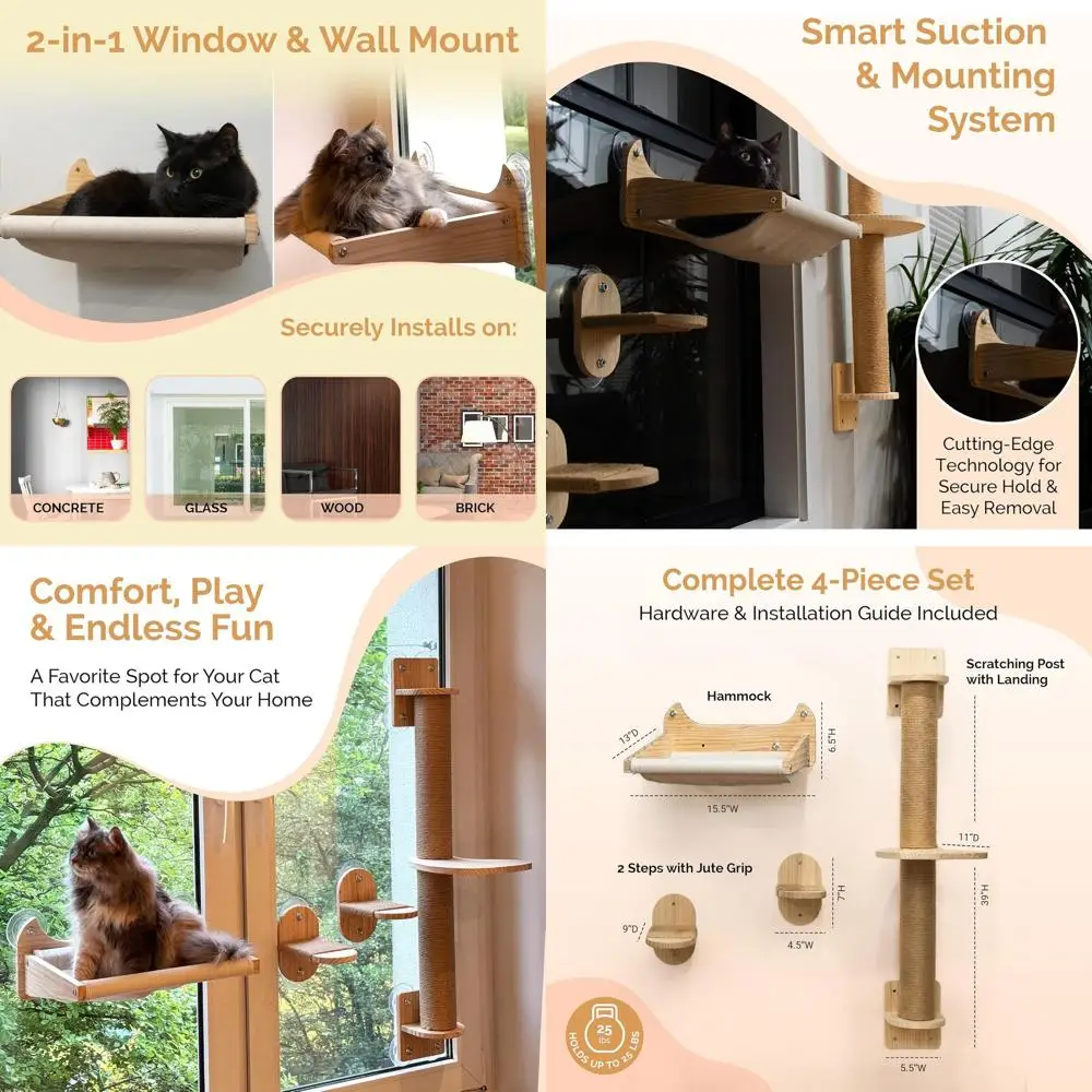 

4-in-1 Window & Wall Mount Cat Wall Shelves – Hammock, Scratching Post & Perch | its up to 25 lbs | Space-Saving Pet urniture or