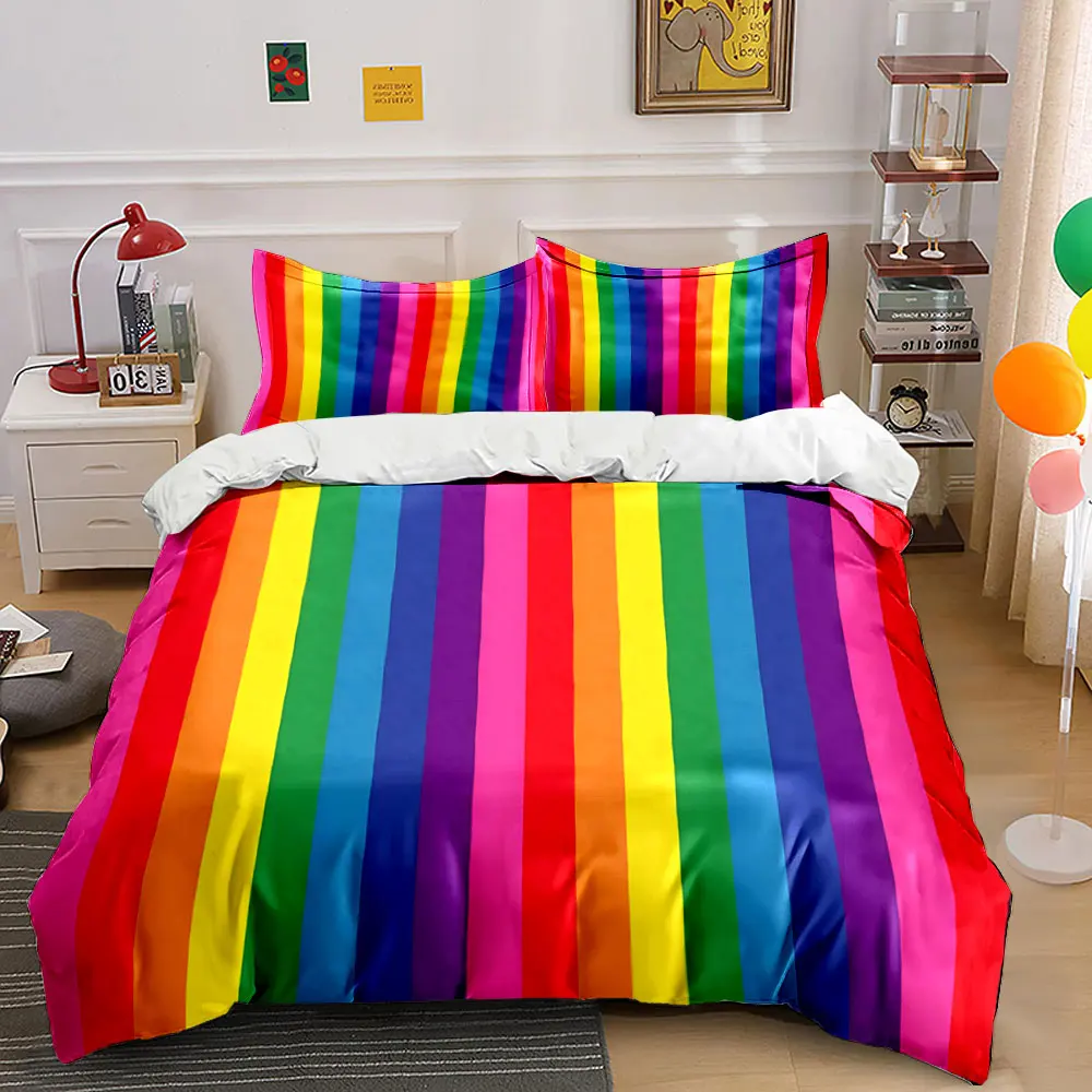 Colorful Vertical Striped Background Duvet Cover Set with 3D Printing Design Soft Polyester Bedding Set All-Season Comfort
