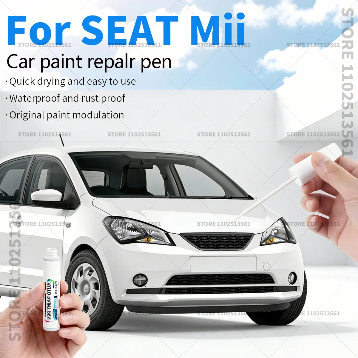 

Ручка-корректор для ремонта краски, средство для удаления царапин, аксессуары для авто, фиолетовый, белый, синий, черный, желтый, серебристый, красный цвета, для SEAT Mii 2011-2021 гг.