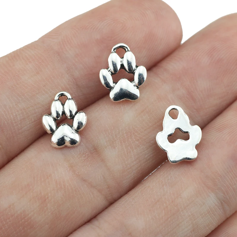 20 Pieces 9x11mm Antique Silver Color Dog Paw Charms Handmade Wholesale Charm