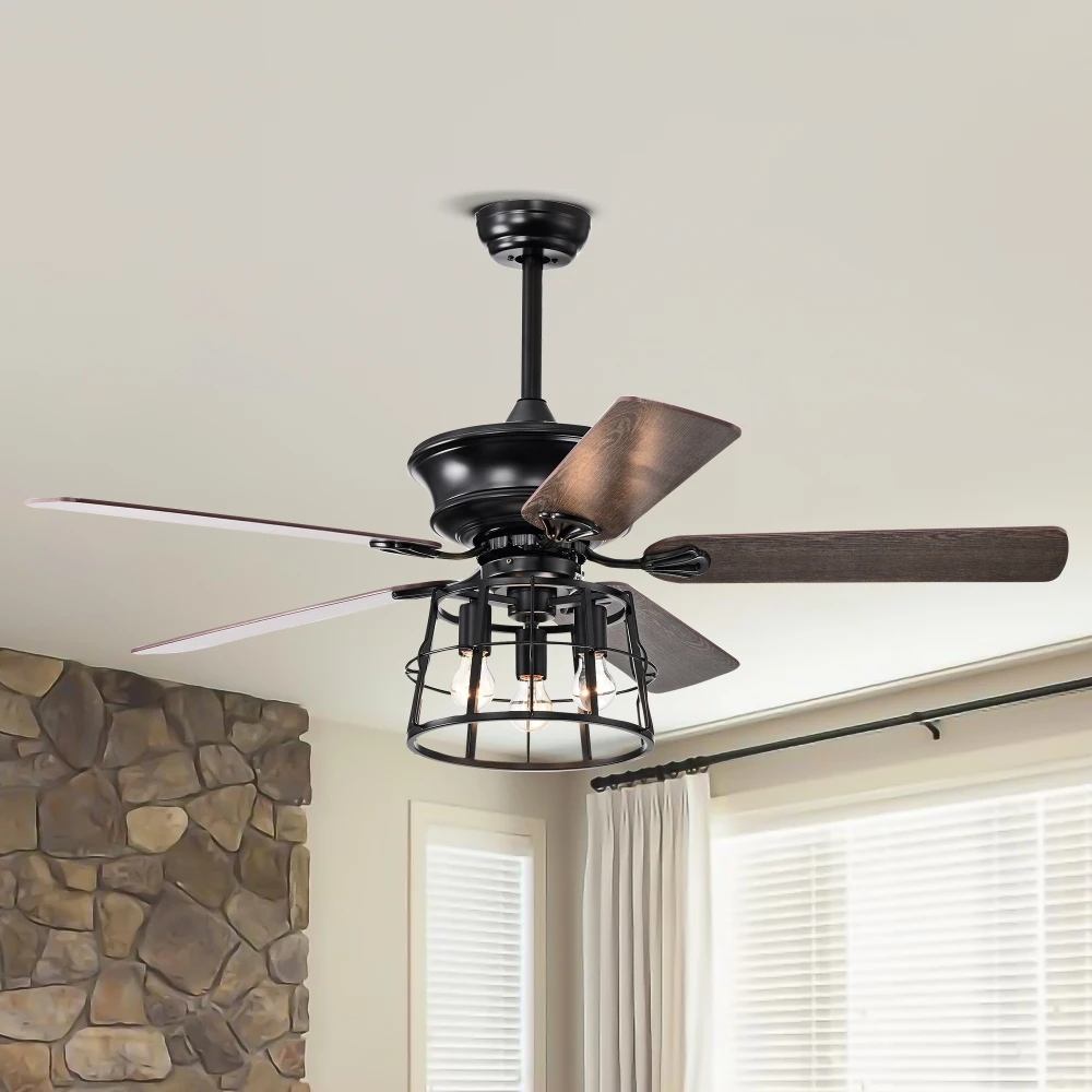 

52'' Ceiling Fan with Lights, Indoor Outdoor Ceiling Fan with Remote,Reversible AC Motor for Farmhouse Patios Garage-Matte Black