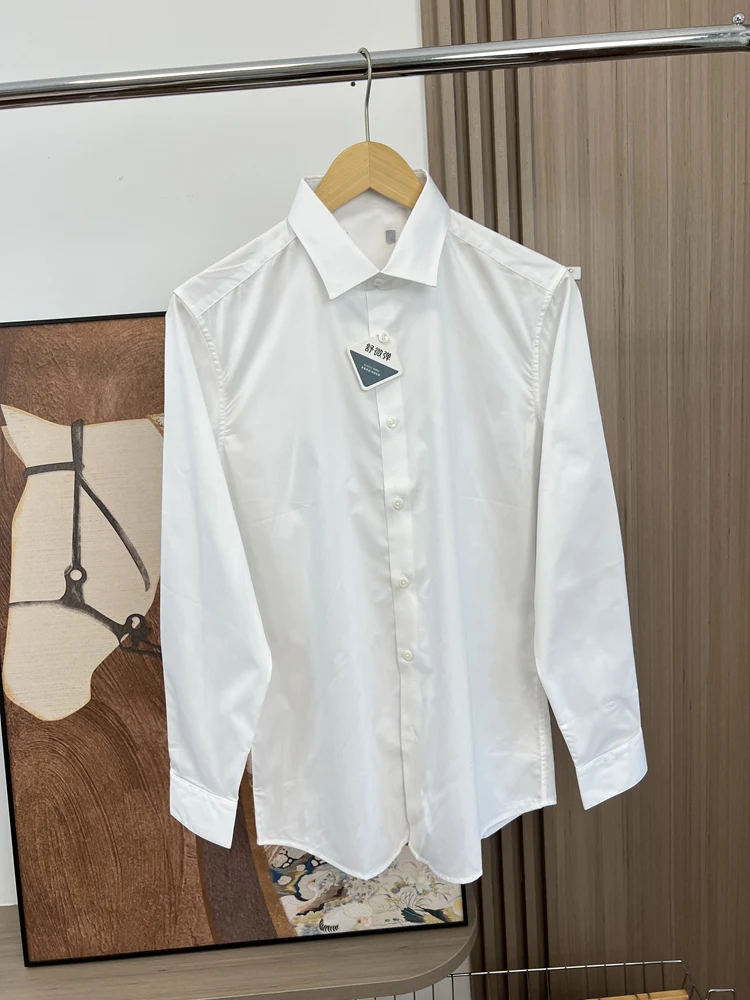 

Удобная дышащая мужская повседневная рубашка с длинным рукавом, однотонная, осенняя, модная, в городском стиле, приталенного кроя, из смеси полиэстера и хлопка