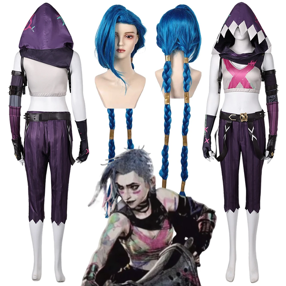 Game LOL Arcane Jinx Cosplay Costume Uniform Vest Pants Hat Wig Full Set Role Play Christmas Carnival Halloween Outfit Sexy Girl