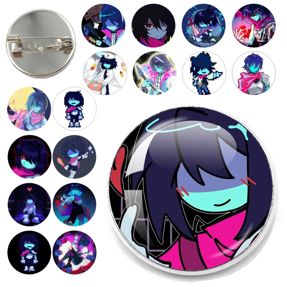 Deltarune personaje del juego Kris divertido Meme alfileres de Metal broche de cristal insignias accesorios Pins Gamer Fans amigos joyería regalo