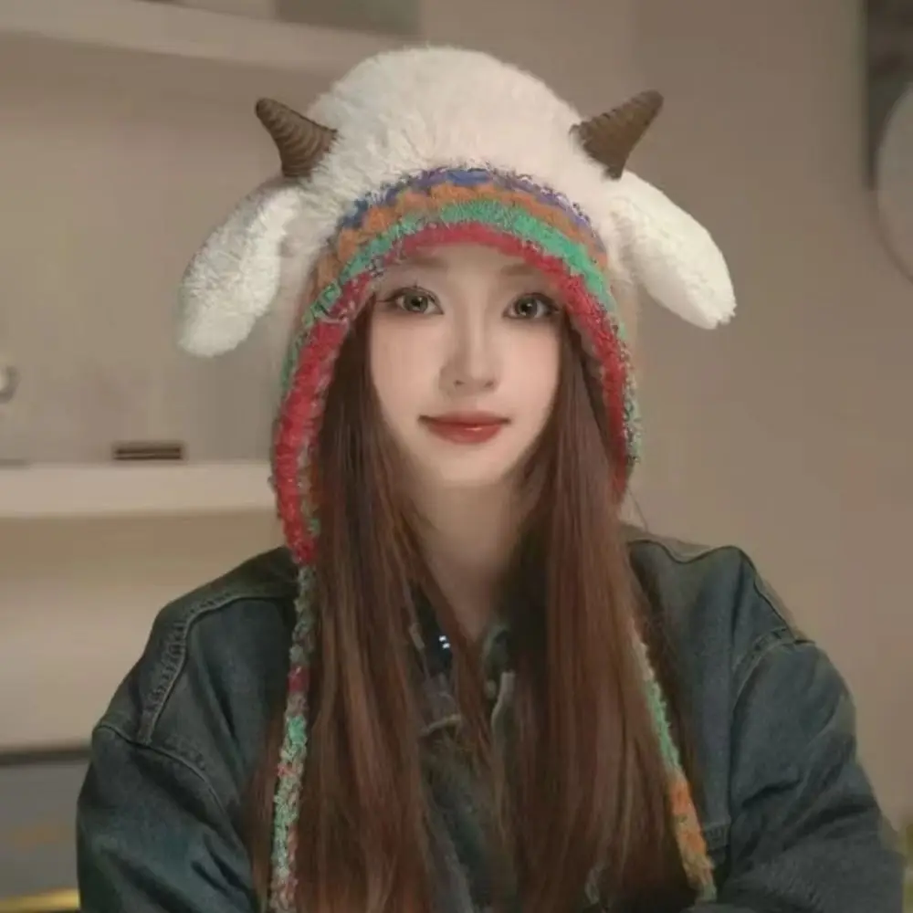 

Ski Caps Korean Style Ear Protection Hat Cartoon Soft Lamb Beanie Hat Windproof Keep Warm Plush Pullover Hats Outdoor