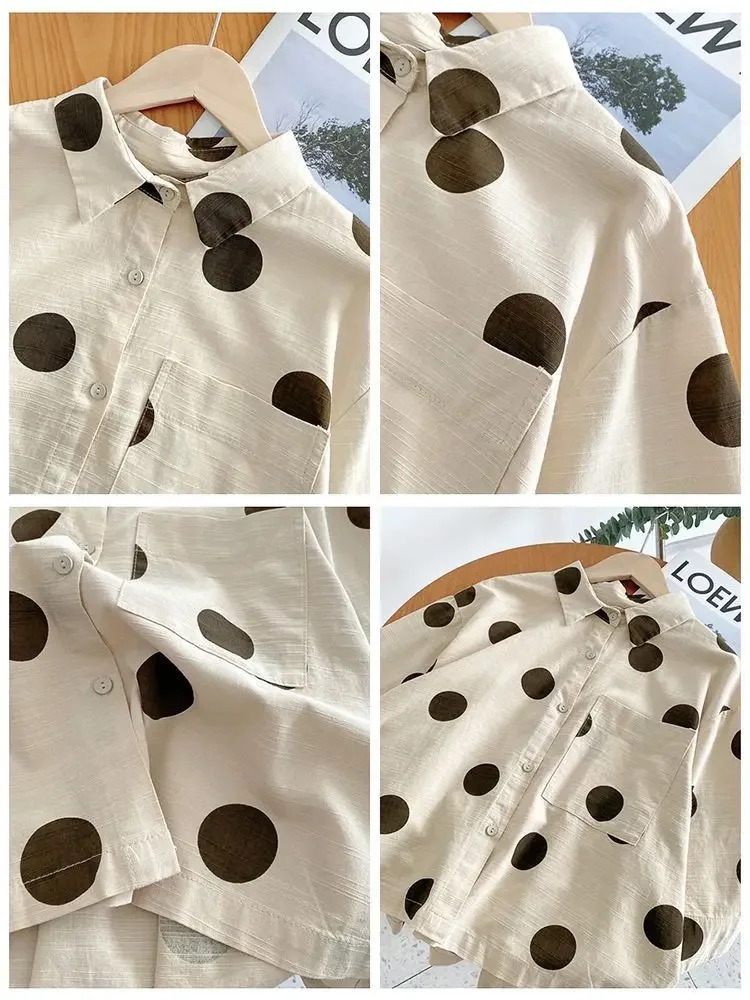 Women's Tops New Summer Shirts Cartoon Sweet Loose Japanese Harajuku Style Short Polka Dot Sleeves Shirt Casual Blouse Femmes