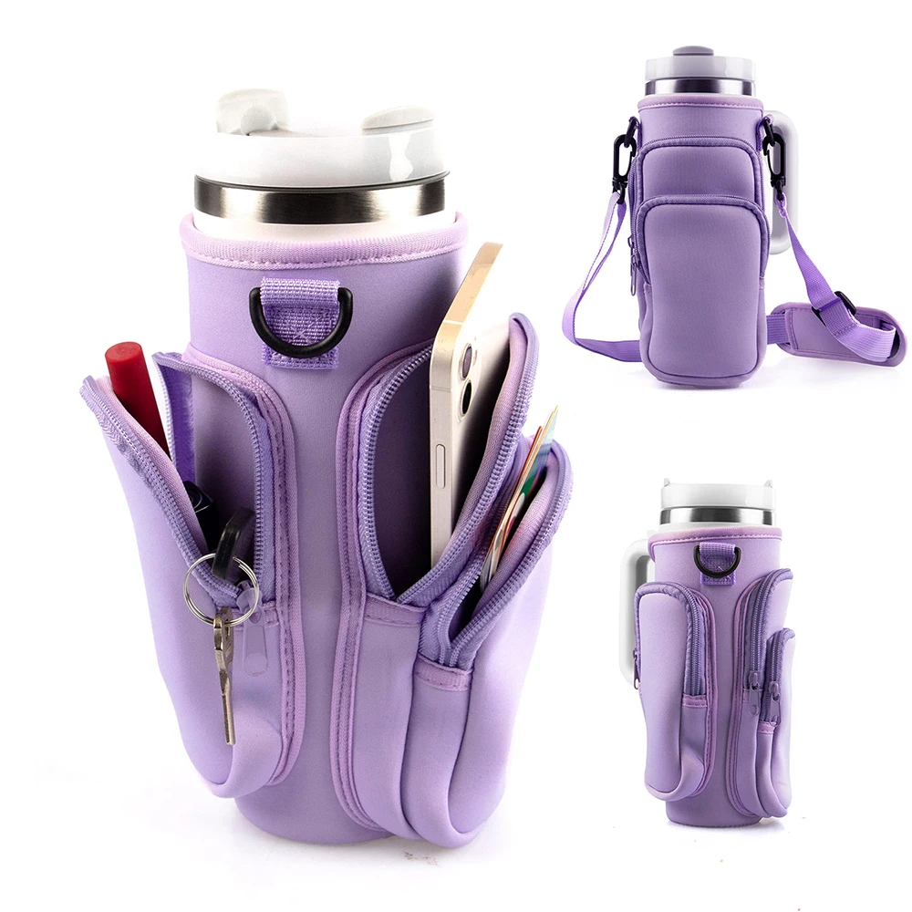 

1 шт., сумка через плечо, изолированный чехол для бутылки с водой, рукав для Кубка Стэнли, защита от падения, 30 унций/40 унций, защитный чехол для переноски, ремешок