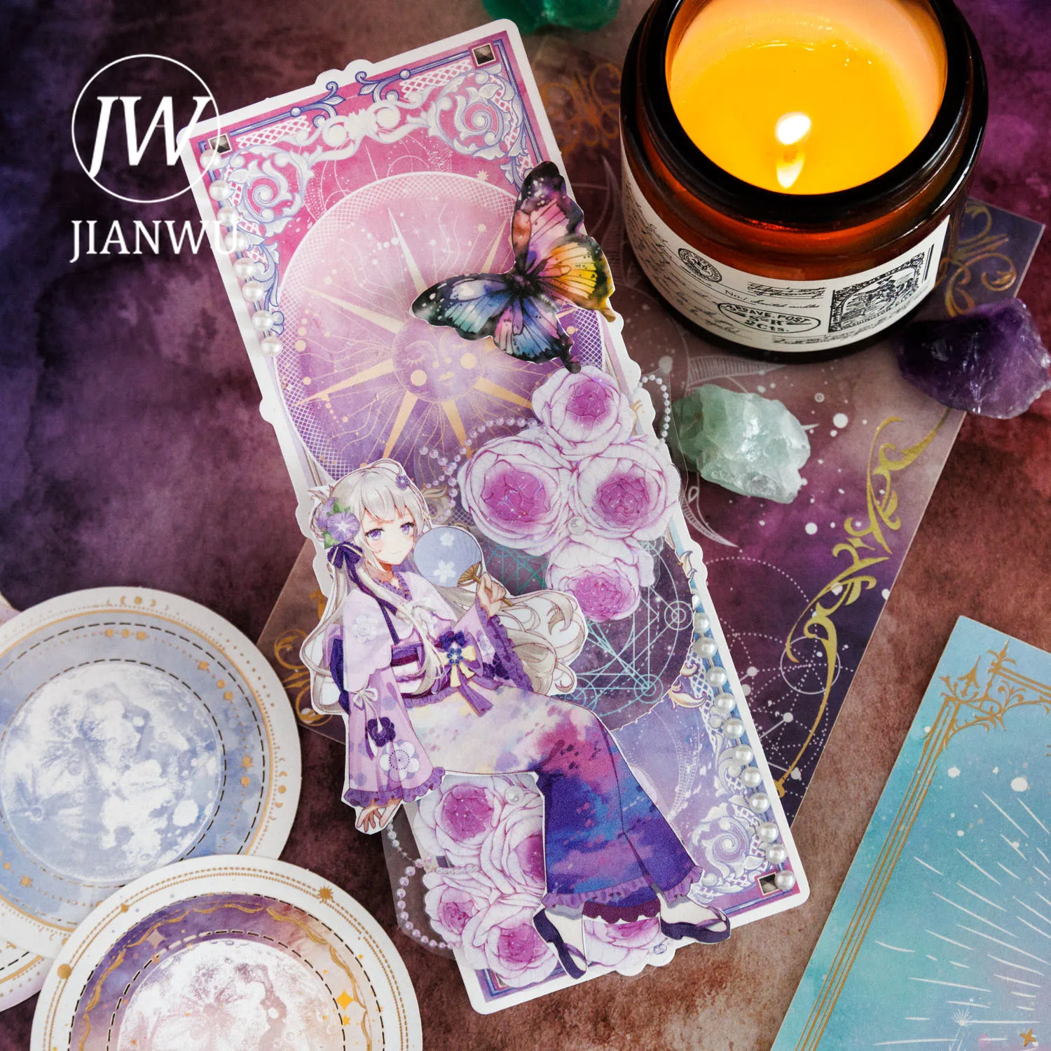 JIANWU 22 Sheets Magic Star Candle Series Vintage Bronzing Decor Material Pack Creative DIY Journal Collage Stationery