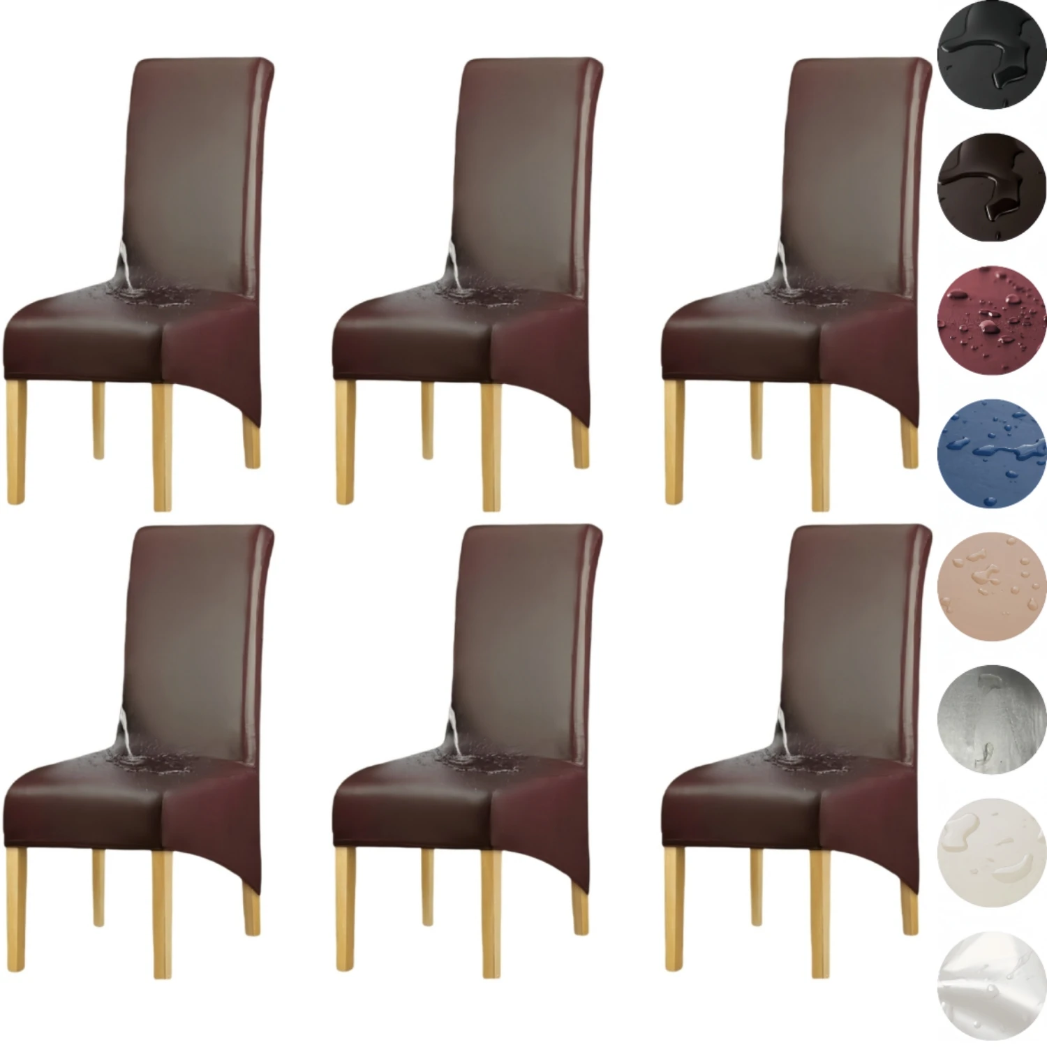 6 Piece Set PU Leather Chair Covers Dining Room XL Size Waterproof Solid Extra Large Chair Slipcover Wedding Party Chair Cover